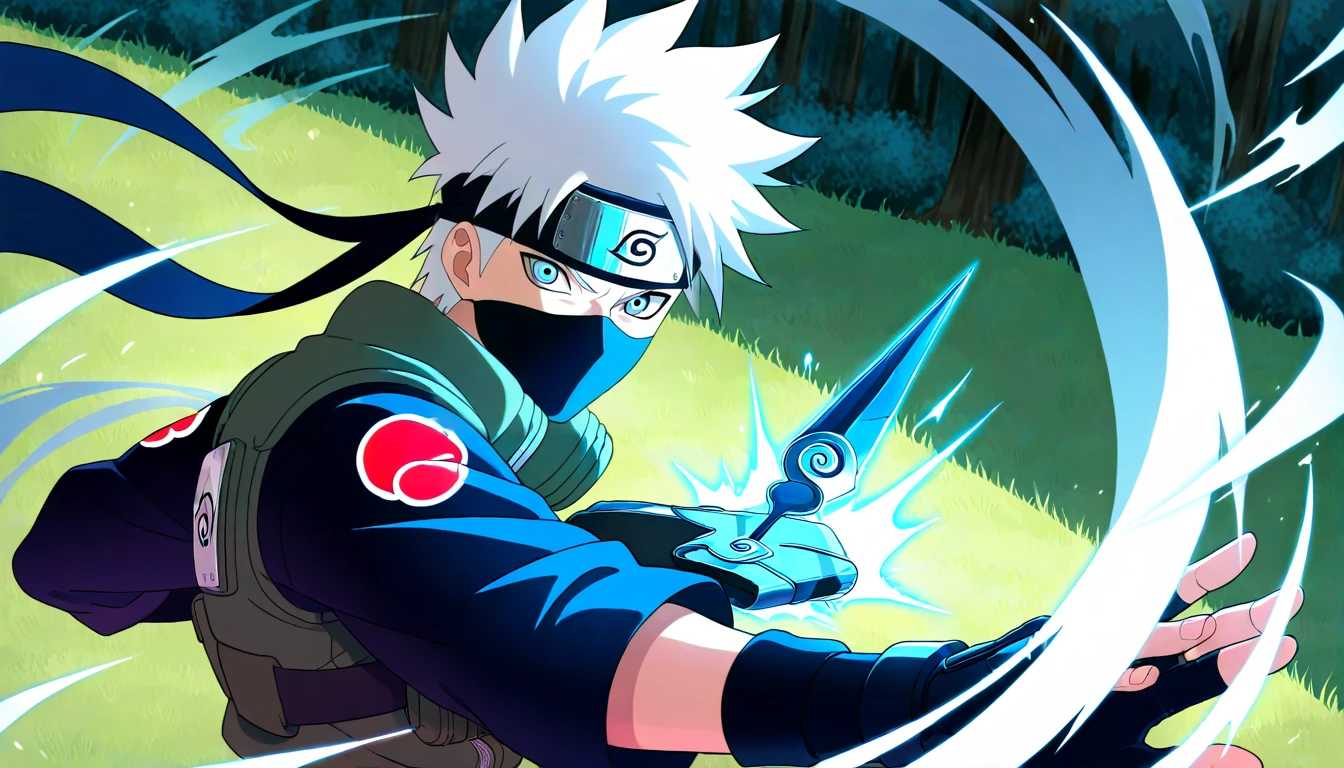 Anime wallpaper for prompt: Kakashi sparring with his shadow clone, kunai clash glowing.