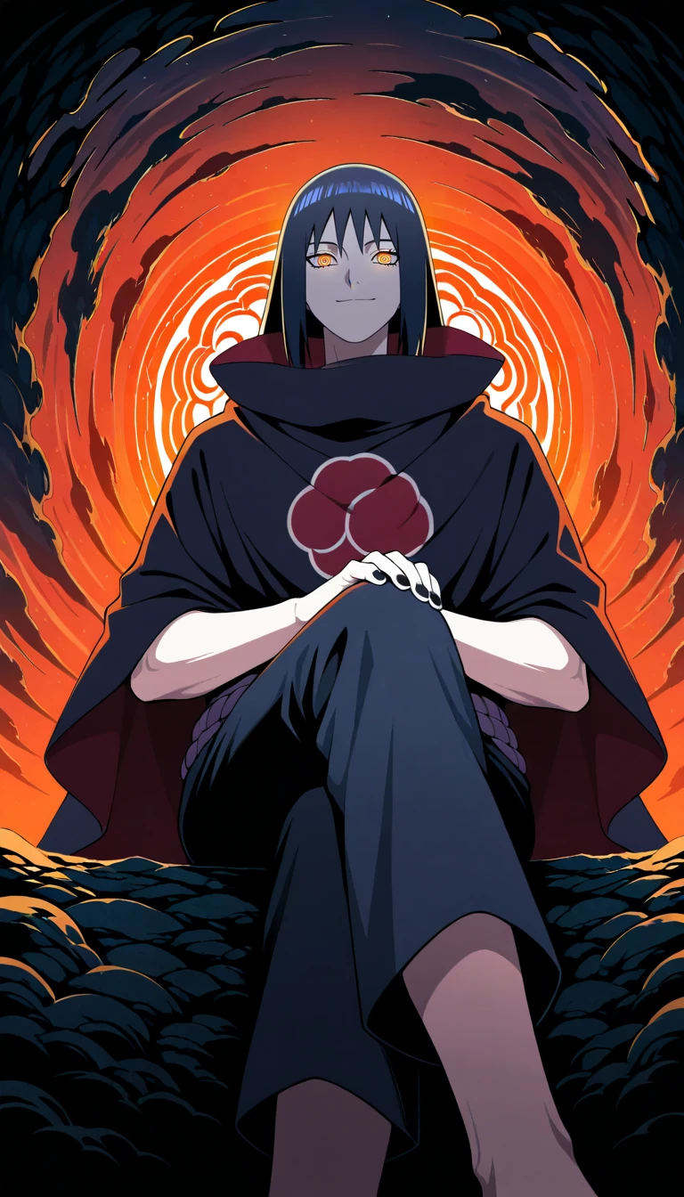 Anime wallpaper for prompt: Itachi meditating in a glowing cave with mysterious symbols.